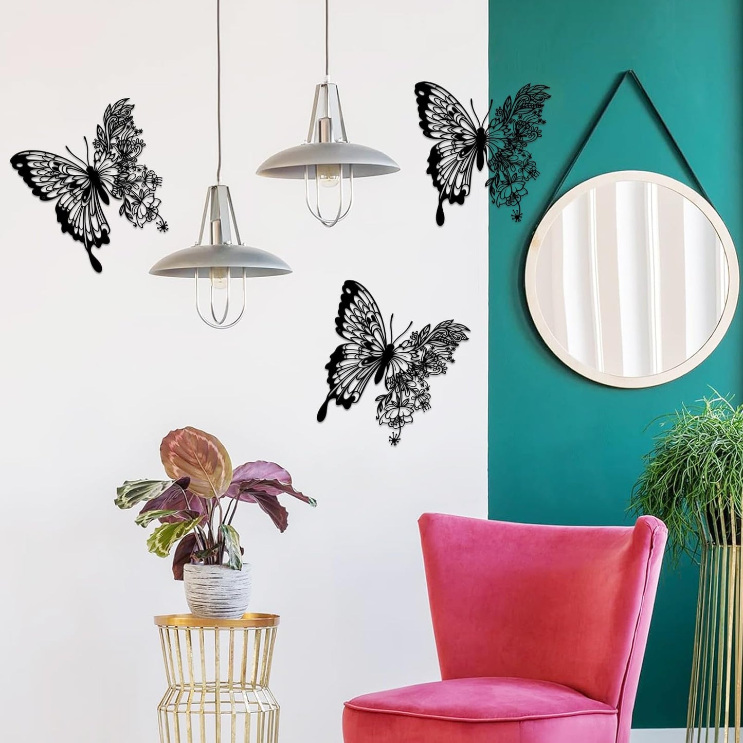 ESTART Metal Butterfly Decoration Wall Art Boho Home Decor Metal Hanging Wall Decor Flower Wall Art for Bedroom Living Room Bathroom Wall Indoor Outdoor Farmhouse