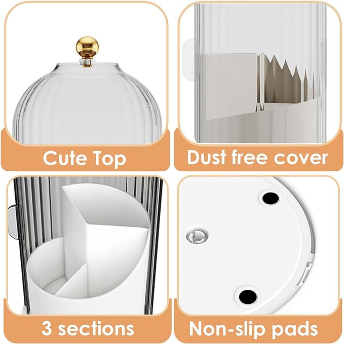 YOOLENS Makeup Brush Holder with Lid 360 Rotating Clear Dustproof Make Up Organizers for Vanity Bathroom Countertop, Transparent | with Lid