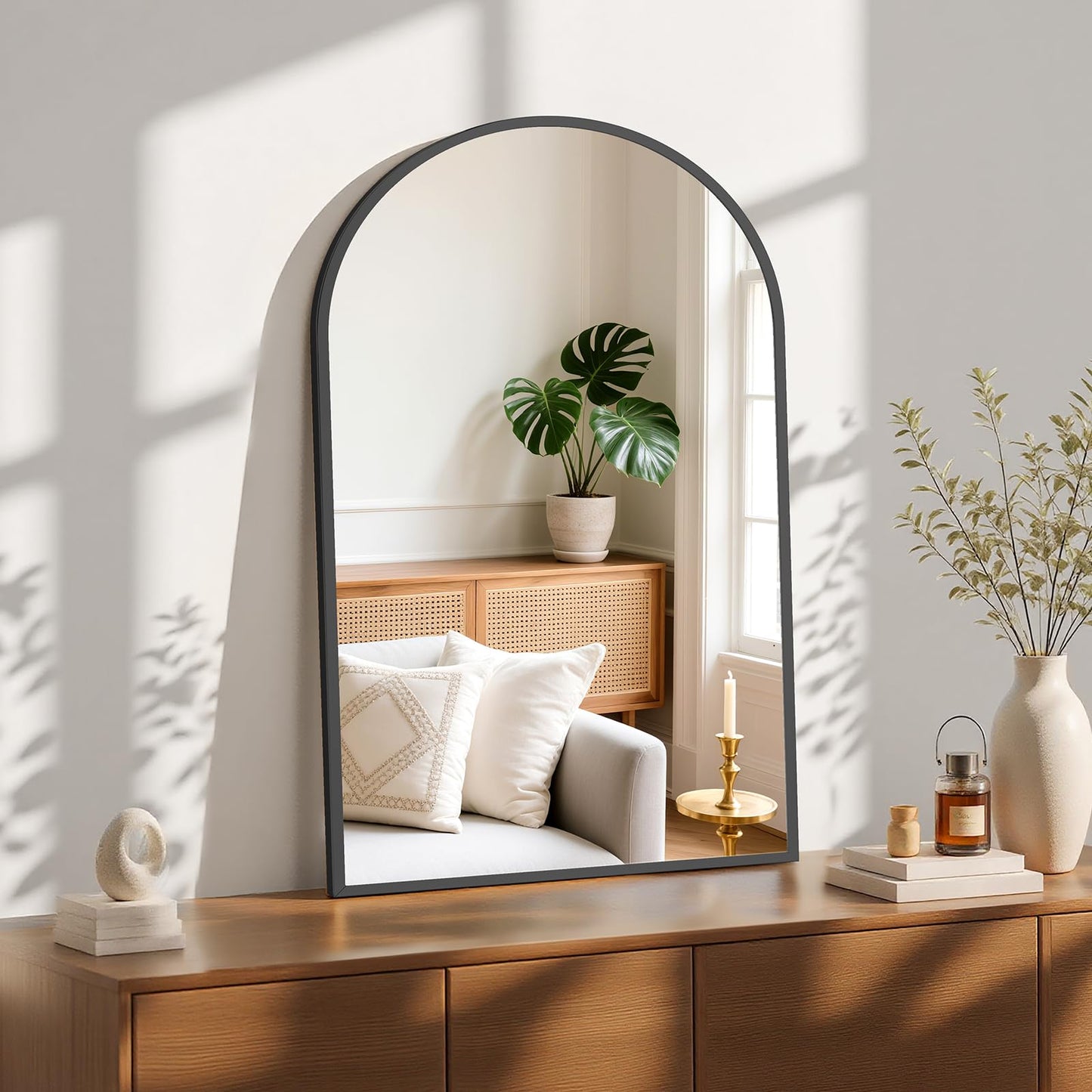 Sweetcrispy 24"x36" Arch Black Bathroom Wall Mirror, Metal Frame Vanity Mirror for Bedroom, Entryway, Living Room