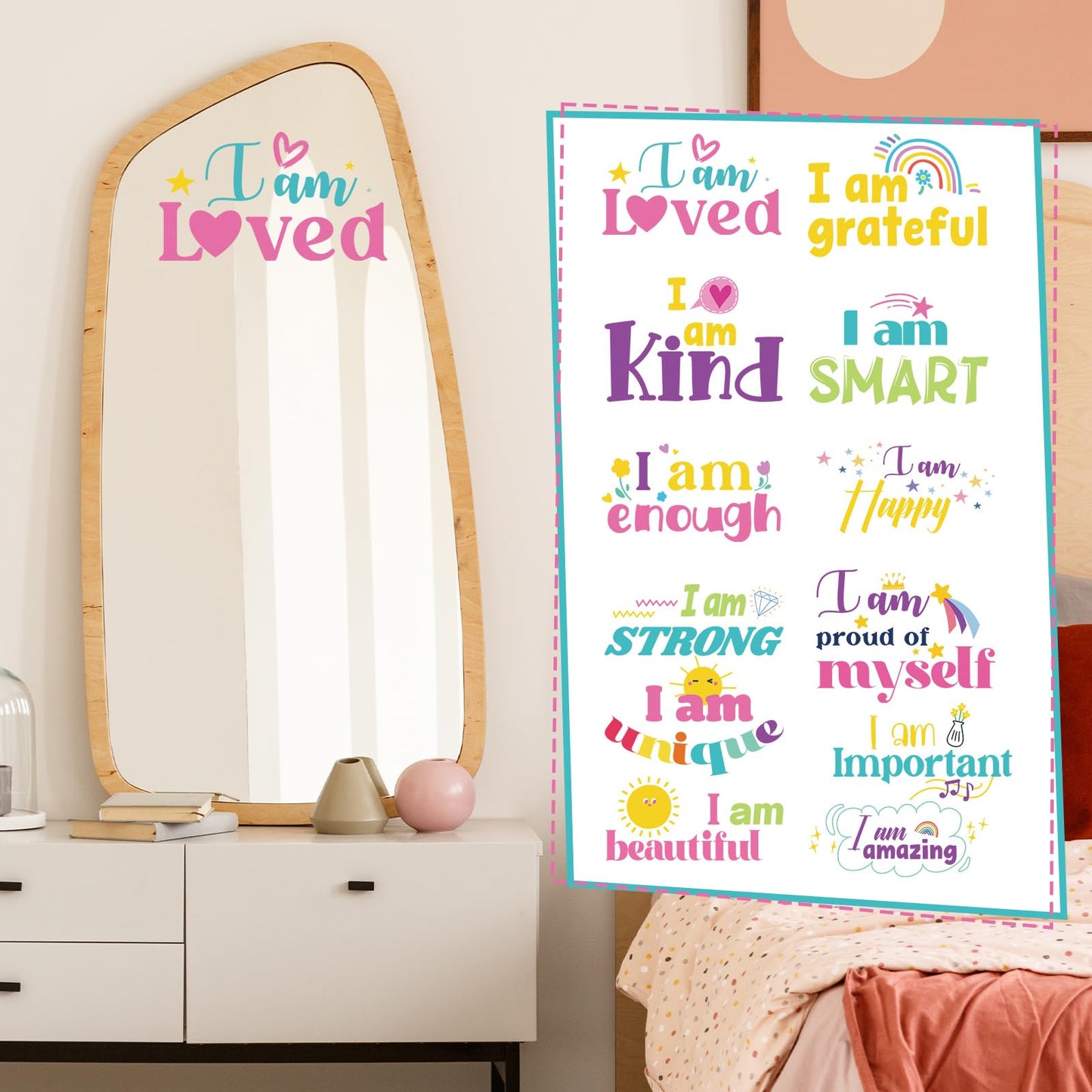Geyoga 12 Pcs Inspirational Quote Mirror Decals Teacher Appreciation Week Vinyl Positive Saying Mirror Stickers Motivational Window Decals Peel and Stick for Home Office Staff Bathroom(Lively Style)