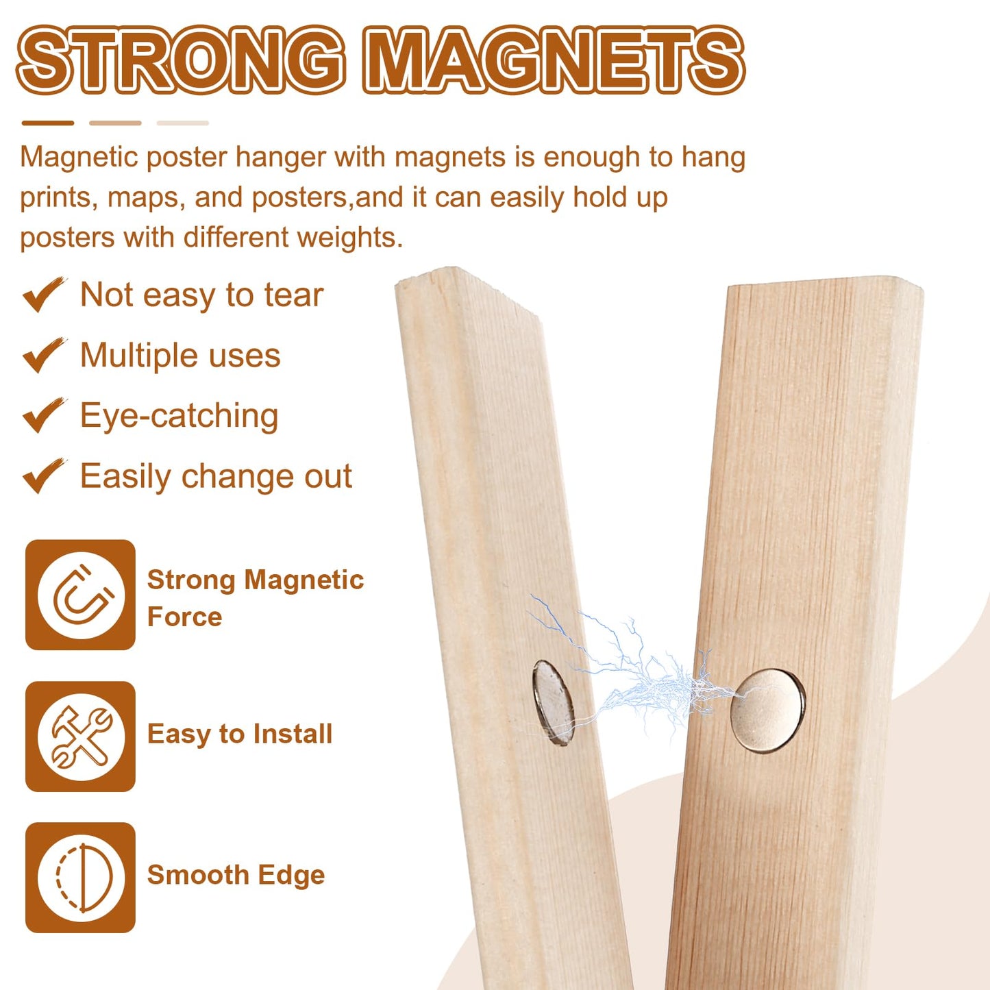 PATIKIL 2 Set Magnetic Poster Hanger Frame 12 Inch Wooden Magnet Picture Hangers Frames Wide Hanging Kit for Photos, Pictures, Artwork, Maps, Brown