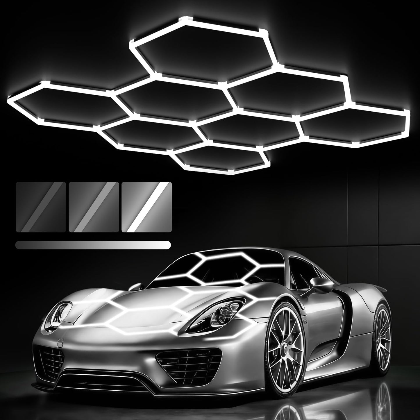 Glitgate Hexagon Led Lights 3 Level Dimmable, 245W 26950LM 8 Grid Hexagonal Shop Light, 6500K Daylight White Hex Lighting, Super Bright Garage Ceiling Lights for Gym, Basement, Workshop