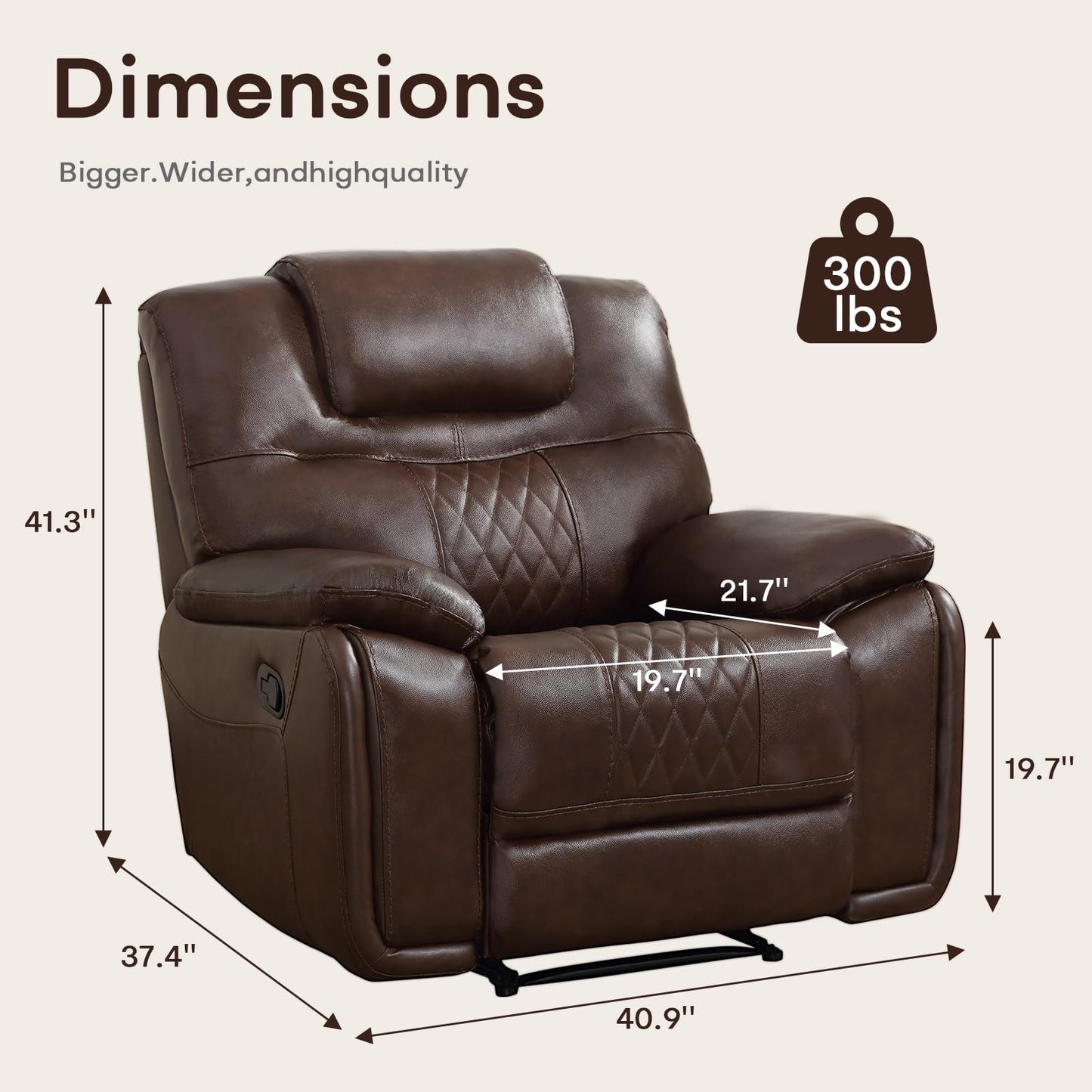 ANJ Genuine Leather Recliner Chair, Manual Reclining Chair with Ergonomic Design, Oversized Single Sofa Recliner with Soft Armrest and Flexible Footrest for Living Room,Red Brown