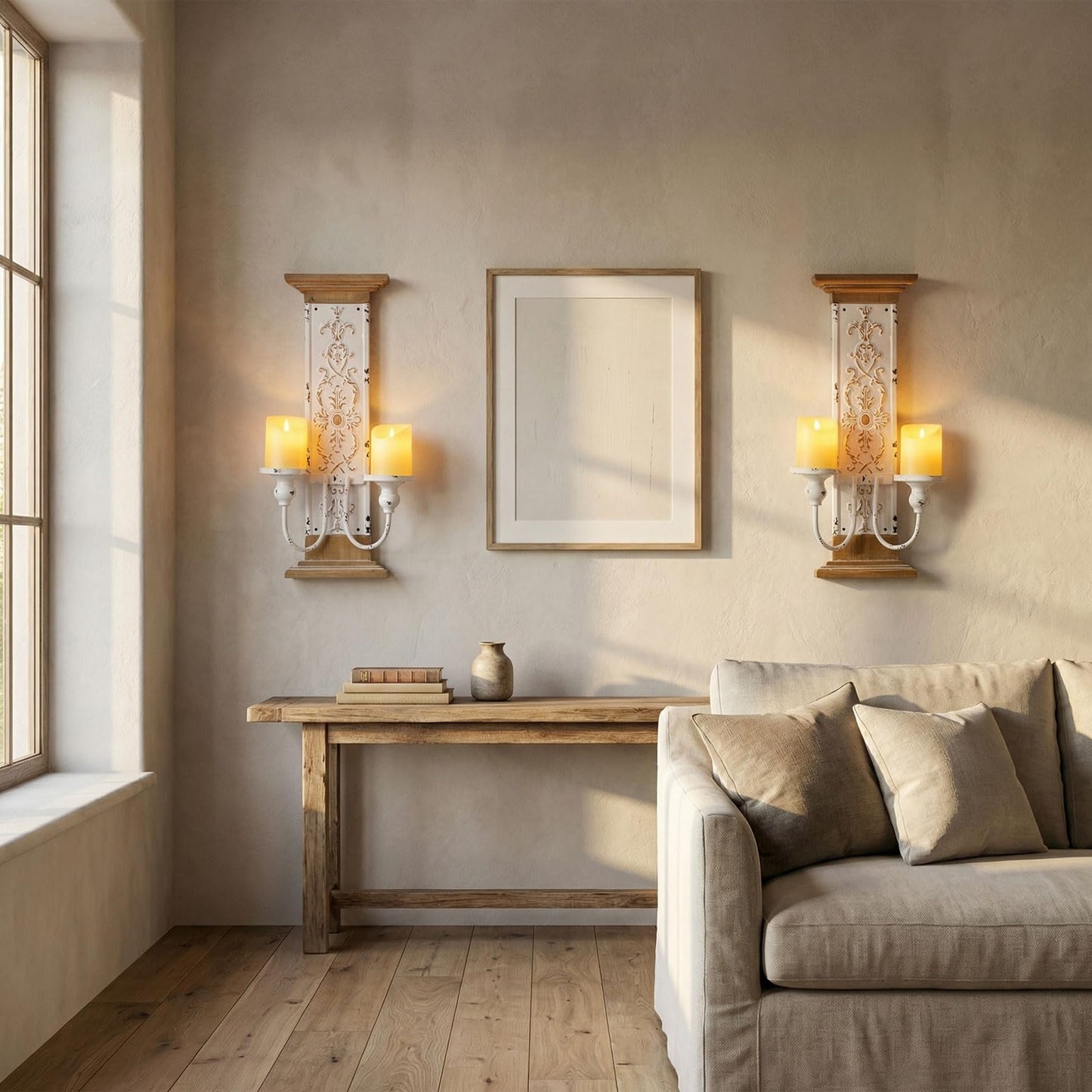 AIM & GGKK Large Wall Candle Sconce Holder,Set of 2 Wall Mounted Candle Holder for Home,Living Room, Dining Room,Rustic Farmhouse Boho Decorations