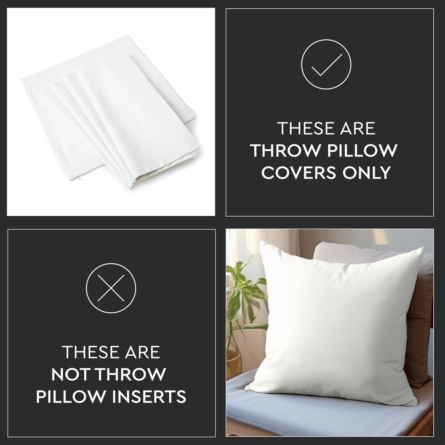 Encasa XO Throw Pillow Covers 18x18 in Set of 2 Natural | No Inserts | Cotton Pillow Covers for Living Room, Bed, Sofa, Couch | Decorative Cushion Covers with Improved Zipper