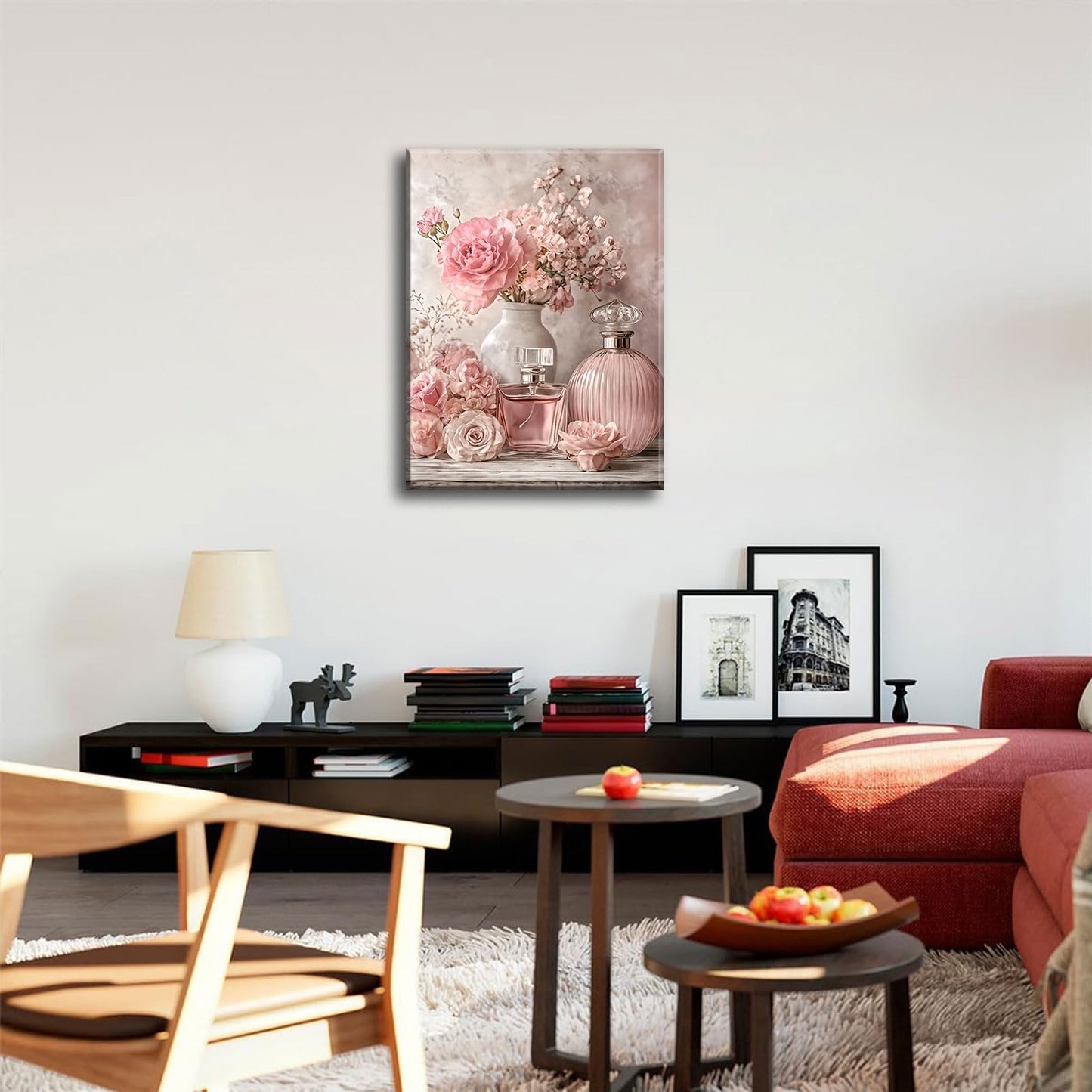 Pink Floral Canvas Wall Art Rose Flowers Plant painting Decor Picture Perfume Botanical Posters Prints for Living Room Dressing Preppy Apartment Valentine's Day Bedroom Corridor Home Decoration