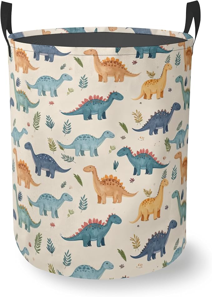Laundry Basket With Handle, Dirty Clothes Laundry Hamper, Oxford Cloth Bin Storage Organizer for Toy Collection (Cute Dinosaur)