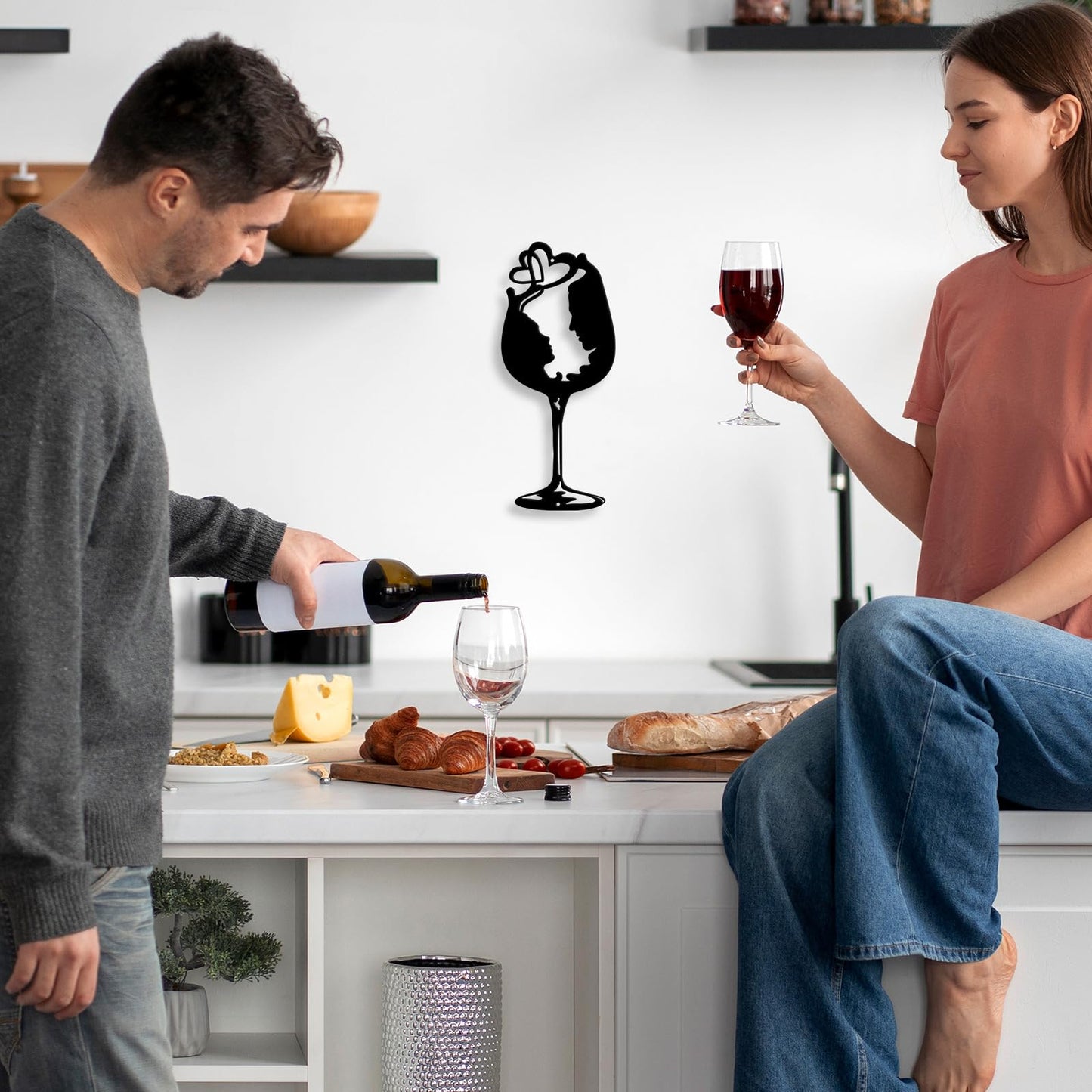 Kas Home Abstraction Wine Cup Metal Wall Art (6.6L x16W)