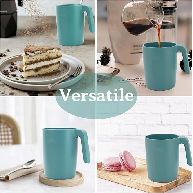 Wrova 16oz Wheat Straw Cups with handles set of 6-Plastic Cups Reusable-Unbreakable Kids Mugs-Dishwasher Safe & Microwave Safe-Ideal Plastic Mugs for Tea,Coffee,Camping,RV-Green