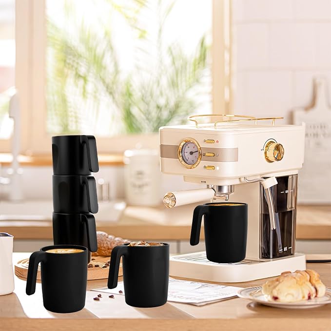 Homienly Unbreakable Coffee Mug Set - 6 Wheat Straw Reusable Cups | Dishwasher Safe Drinking Glasses | Alternative to Plastic Mugs & Glass Cups 16 oz for Camping, Kitchen (Black)