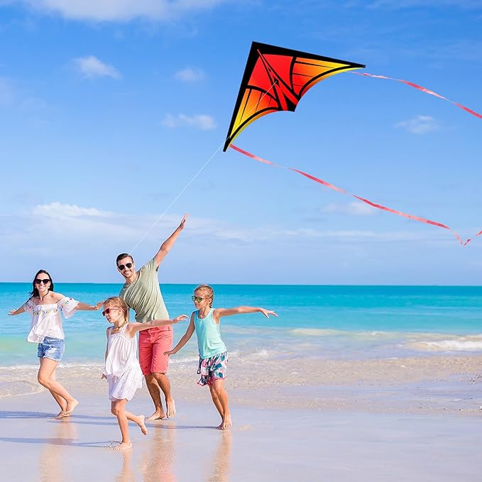 Large Delta Kite for Kids & Adults - Easy to Fly Outdoor Kites for Kids Ages 8-10, Perfect for Beach & Family Activities, Includes Line & Handle