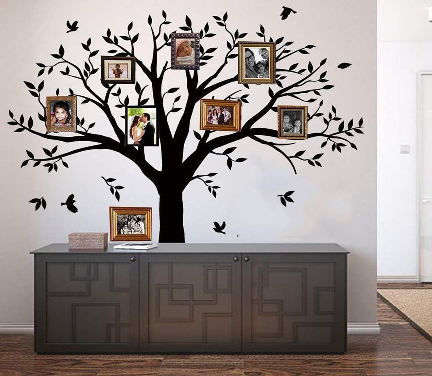 Family Tree Wall Decal - 'Family Like Branches On A Tree' Quote Lettering Wall Sticker for Bedroom Decoration (Black)