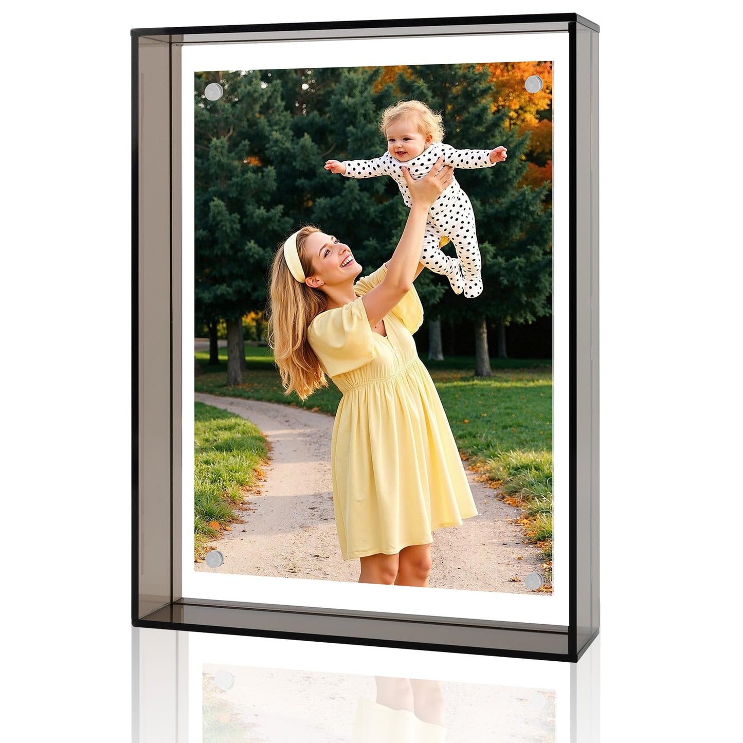5x7 Acrylic Picture Frame Black - Clear Floating Photo Frames for 5 x 7 Inches Art Print - Individual for Tabletop Display - With Hangers for Wall Mount Horizontal or Vertical - 1 Pack
