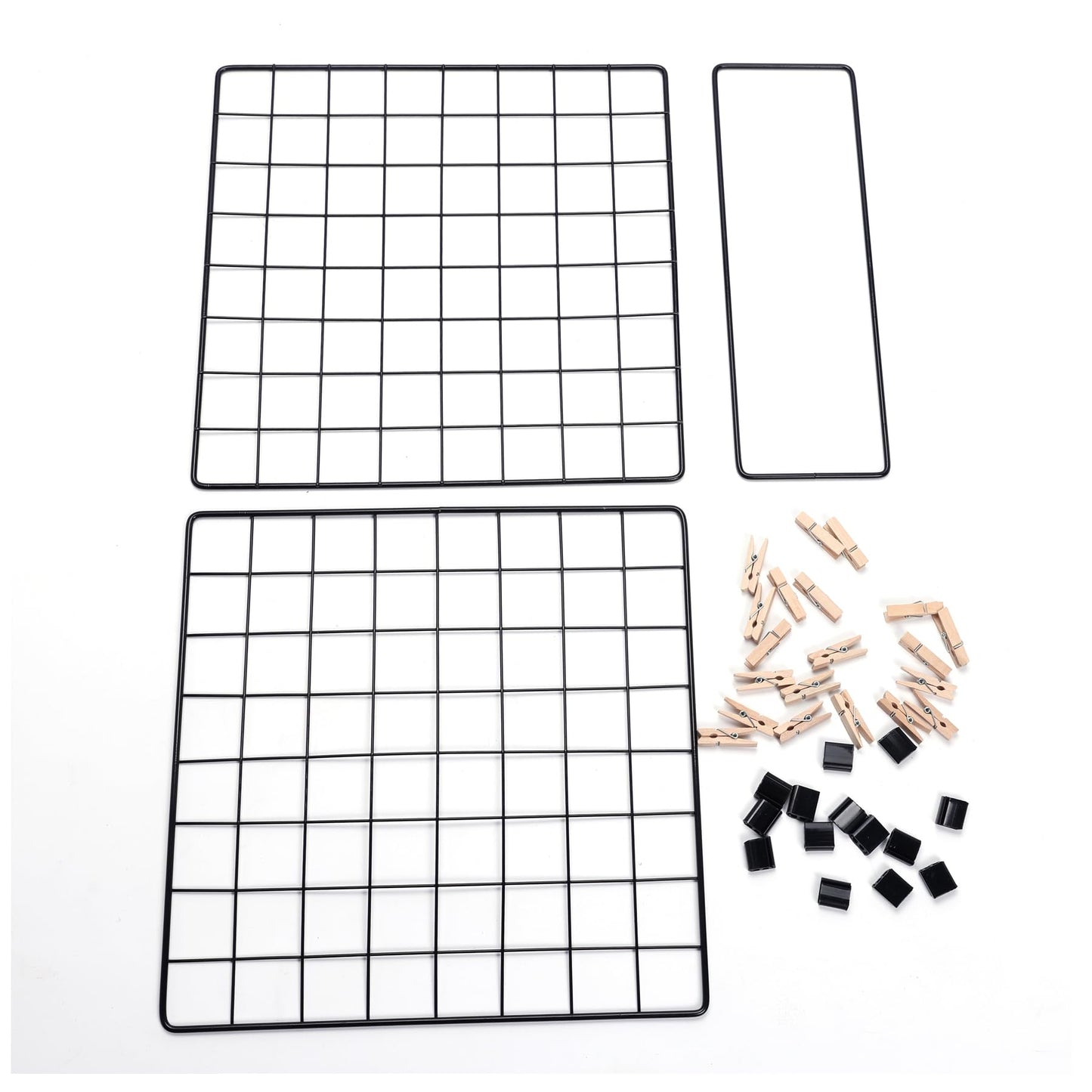 BEKMLOD Photo Display Rack, Note Display Rack, Double sided Photo Metal Rack, Desk Photo Manager, With 20 Wooden Clips, Black