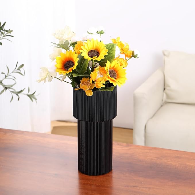 Black Glass Vase, 12 Inches Tall Vase for Flowers, Large Flower Vases for Bouquet, Modern Black Glass Vases for Living Room, Dining Table, Office, Entryway, Mantle, Shelf, Wedding Gifts
