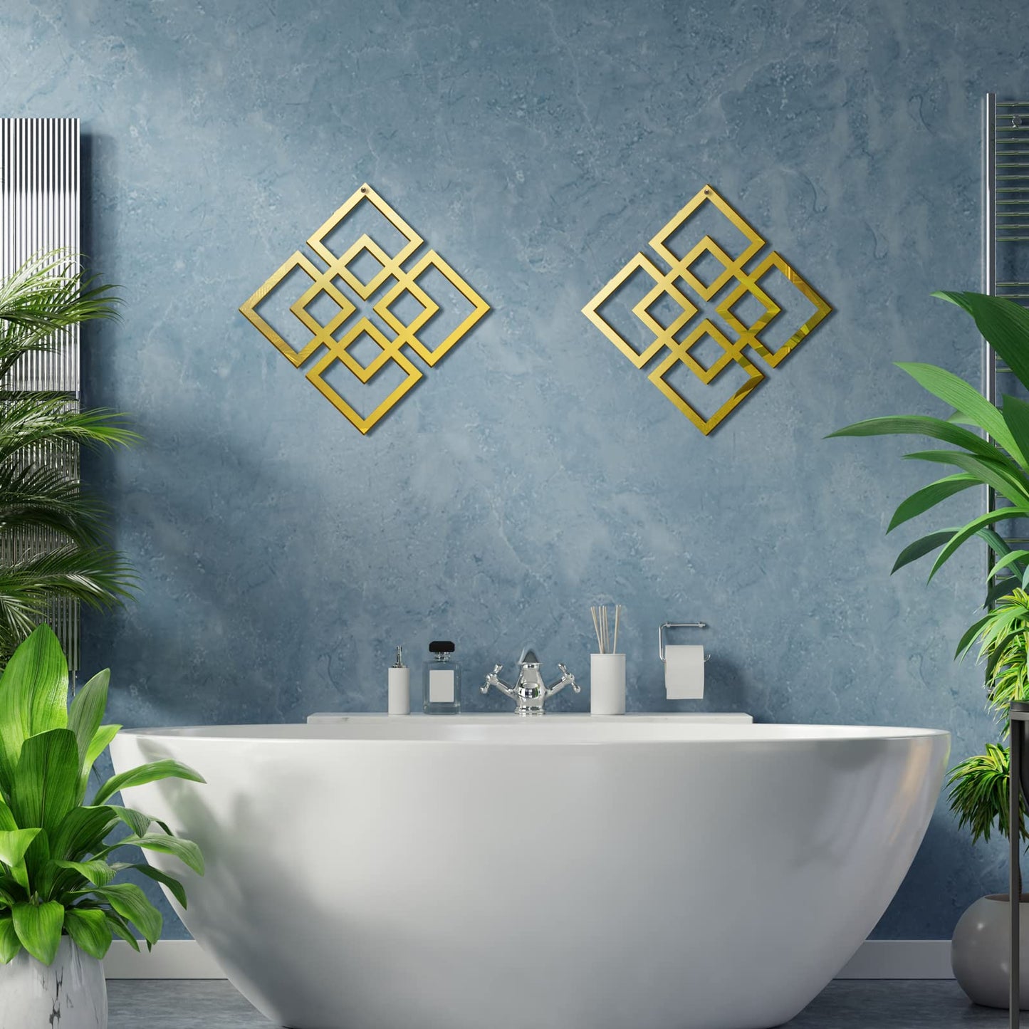 Weysat Wall Mount Home Mirror, 2 Pieces Silver Square Decorative Mirror for Bedroom, Living Room, Bathroom, 11.8 x 11.8 Inches(Gold,Mirrored)