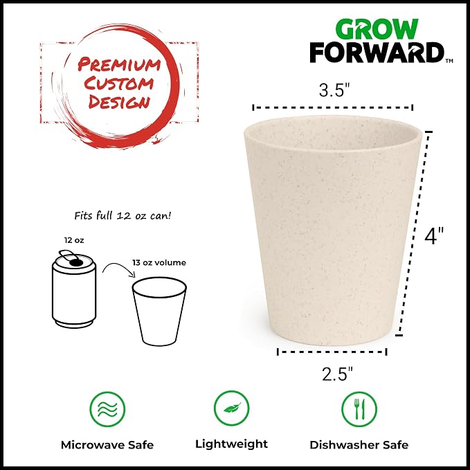 Grow Forward Premium Plastic Kids Cups - 13 oz Unbreakable Wheat Straw Cups for Kids - Non Toxic BPA Free Drinking Glasses for Water, Smoothie - Small Dishwasher Safe Kitchen Tumblers - Sahara