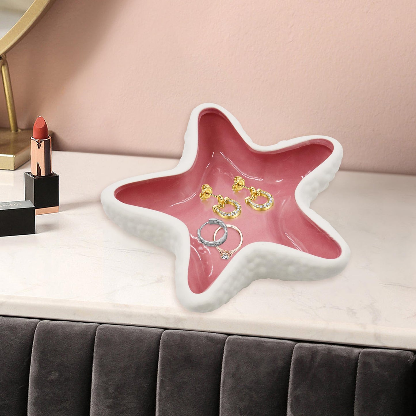YITOBA Ceramic Seashell Jewelry Dish tray, Small Shell Trinket Dish, Jewelry Holder Dish Plate for Rings Earring, Aesthetic Decorative Key Bowl, Ocean Beach Pink Coastal Room Decor (Pink)