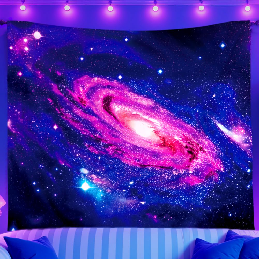 WEBEEDY UV Reactive Space Galaxy Tapestry Blacklight Tapestry Wall Hanging Milky Way Nebula Blacklight Posters Universe Backdrop Wall Decor for Bedroom Living Room Party Backdrop Photo, 59x51 Inch