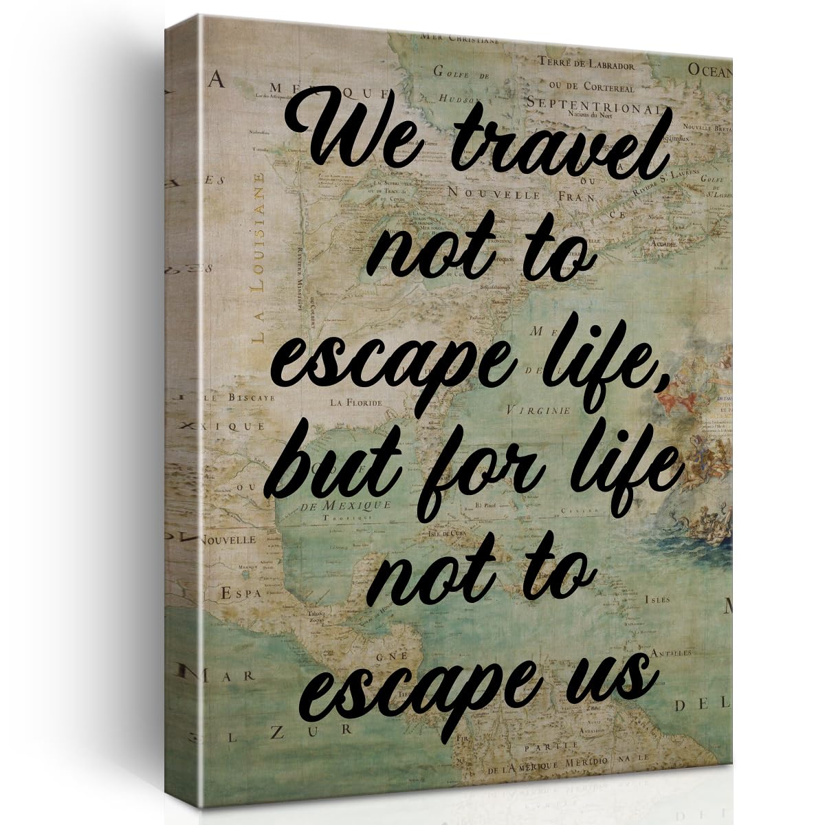 Inspirational Wall Art Decor Motivational Travel Quote Poster Framed Painting Print Retro We Travel Not to Escape Life Canvas Artwork for Home Office Decor 12 X 15 Inch