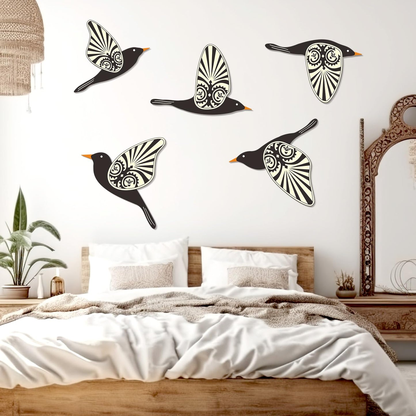 KOYILTD 5 Piece Wooden Bird Wall Decor Sculptures Wood Boho Flying Bird Wall Art Scandinavian Home Wall Decor for Farmhouse Living Room Bathroom Dining Room Kitchen Office (Rustic)