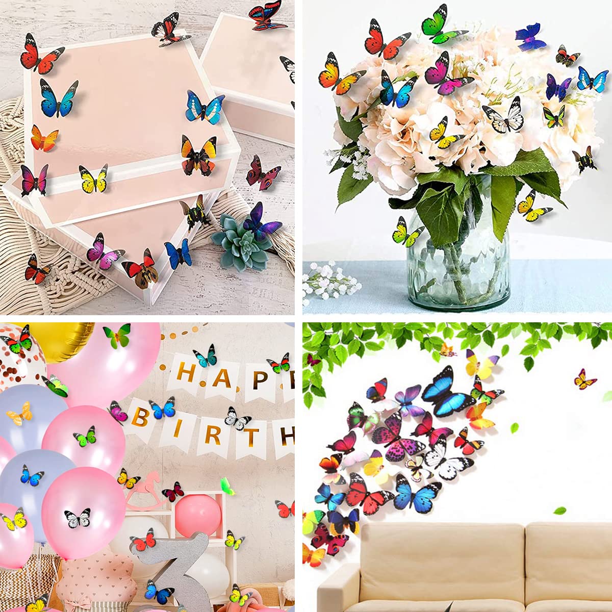 Tianorcan 43 PCS Butterfly Wall Sticker 3D Butterflies Decor Decals for Removable Mural Stickers Home Bedroom Decoration