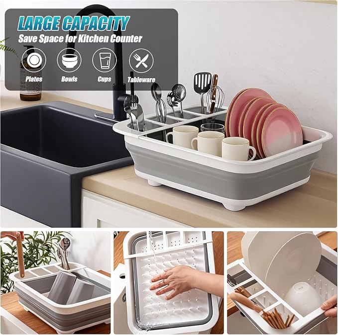 2 Pack Collapsible Dish Drying Rack Portable Dish Rack for Kitchen RV Campers Travel Trailer - Space Saving Kitchen Storage Tray, Send Goods from Local Warehouse