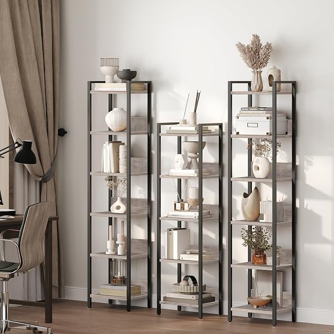 MAHANCRIS 5-Tier Bookshelf, Bookcase, Shelves Organizer for Small Spaces, Storage Shelf Organizer, for Living Room, Bedroom, Study, Balcony, Greige and Black BKHG5501