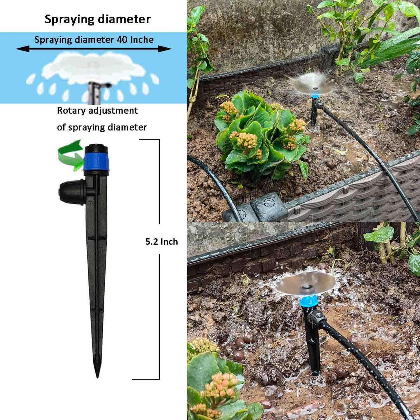 Drip Irrigation System for Garden with Water Timer, Main ID 1/2inch 32Ft and 1/4inch 131Ft Water Hose, 2-Zone Watering System Sufficient Water Pressure, Irrigation Dripper Waterflow Evenly Easy DIY