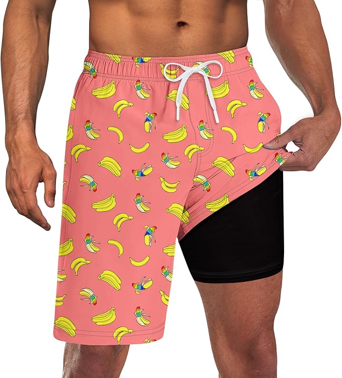 Goodstoworld Mens Swim Trunks with Compression Liner 9'' Inseam Quick Dry Swimsuit Shorts M-3XL