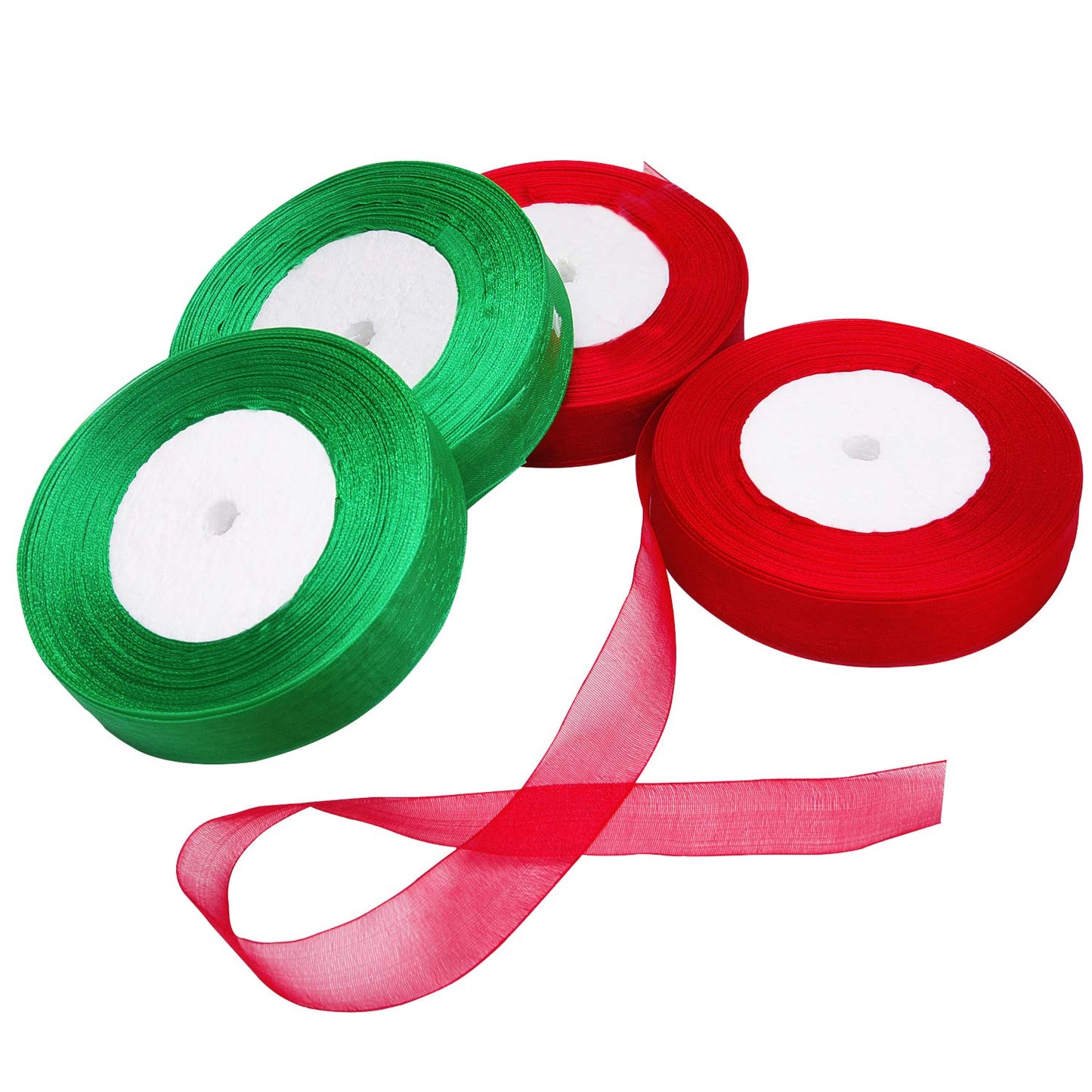 Livder 4 Rolls 200 Yard Christmas Red Green Organza Ribbons for Gift Wrapping, Room Decoration