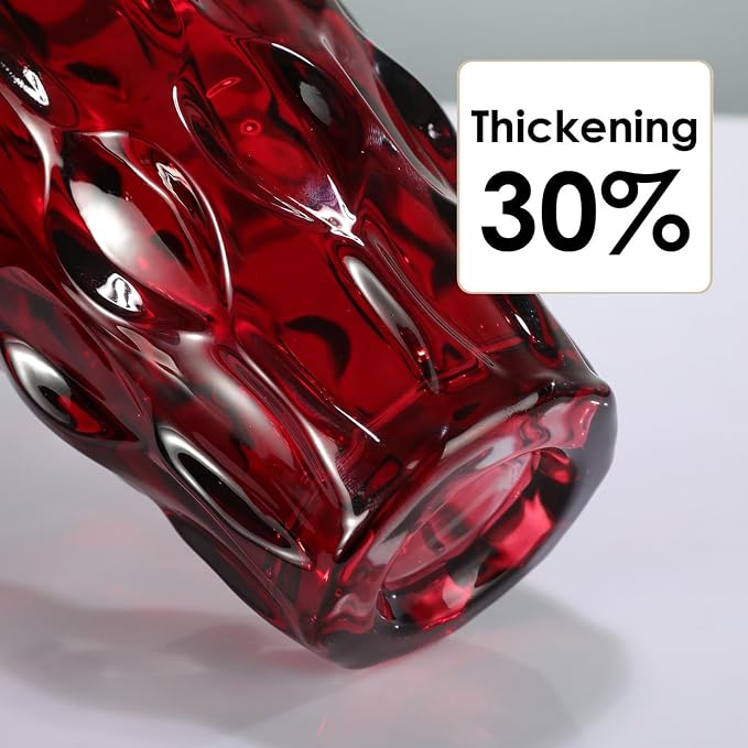 CEMABT 9.5inch 3.4 lb Glass Vases for Flowers Unbreakable Thickened Morden vase for Tables Centerpieces,Colorful,Vintage and Clear Rose Large Flower vases for Bouquet Unique Gifts（Red）