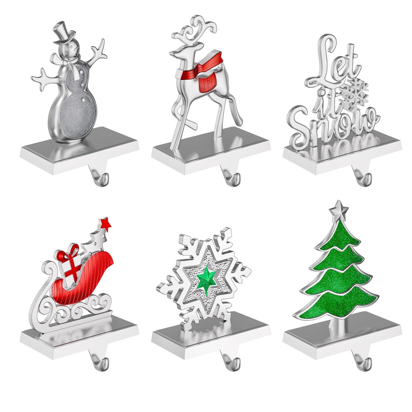 Homyplaza Christmas Stocking Holders for Mantle Weighted Metal Stocking Hangers Hooks for Fireplace Christmas Decorations (Set of 6)