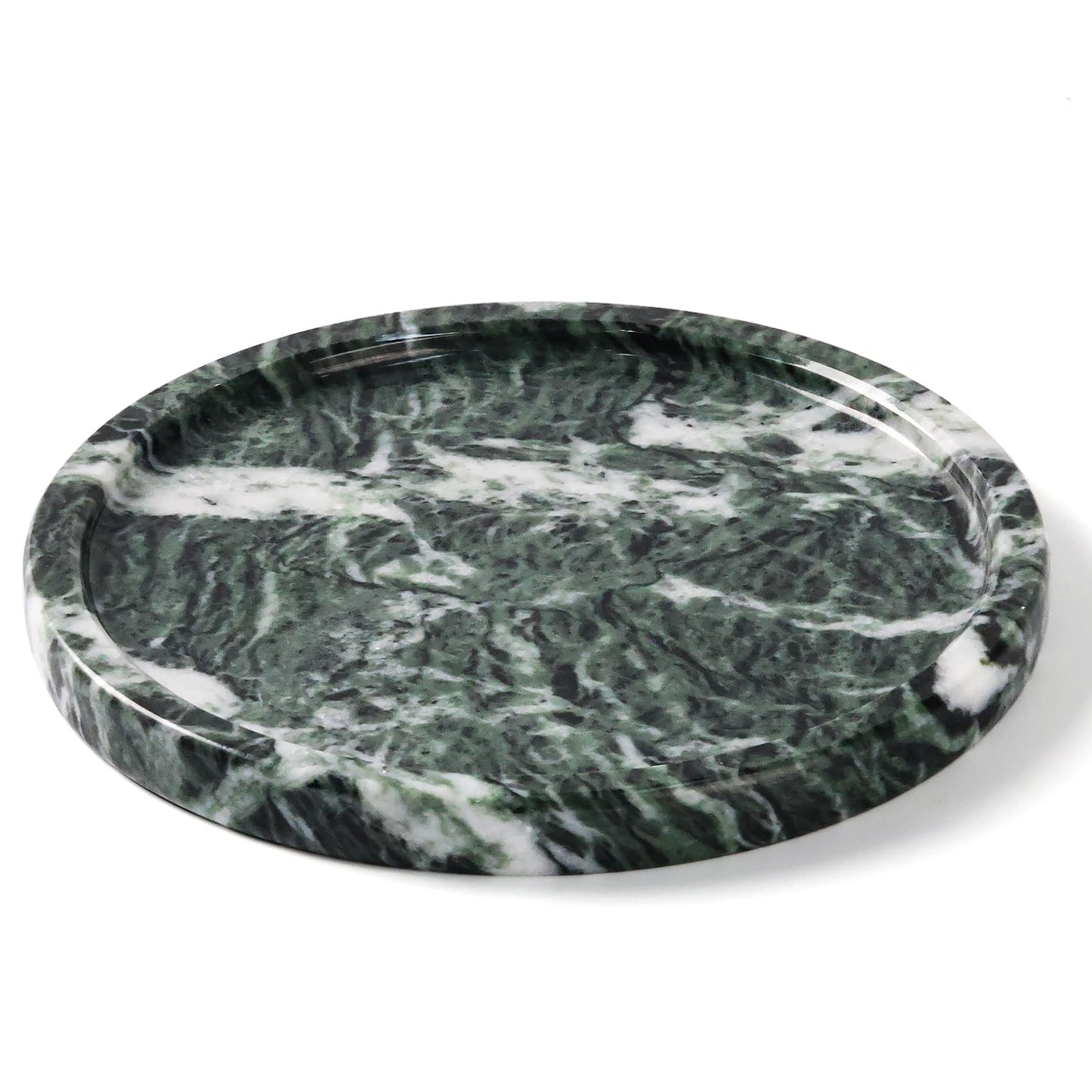 Woduelka Natural Round Marble Tray - 7.8" Marble Vanity Tray for Dresser, Bathroom, Decorative Jewelry Dish for Perfumes Rings Earrings Necklaces, Stone Tray for Home Décor, Green