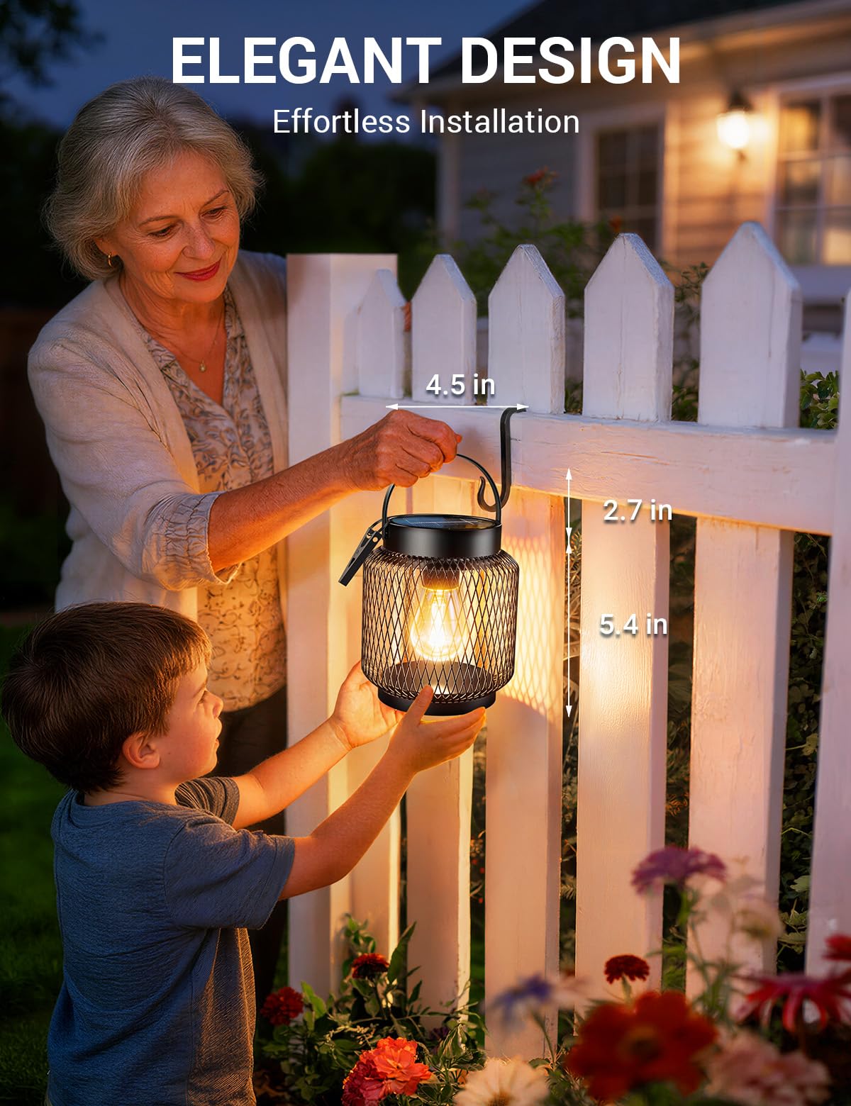KOOPER Metal Solar Lanterns Outdoor Waterproof, 2 Pack Brighter Hanging Solar Lights for Outside, Up to 15 Hours Modern Hanging Solar Powered Lanterns Lights for Yard Patio Porch Garden Decorative
