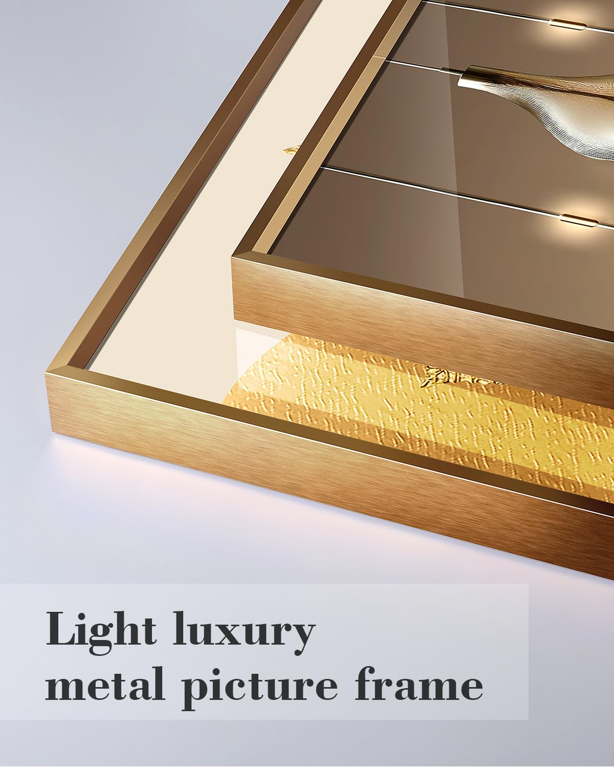 Azartslr Large Framed Modern Rose Gold Wall Art, Luxury 3 Pieces Aluminum Alloy Wall Decor for Living Room, Abstract Gold and Beige Home Bedroom Art Painting, Geometric Crystal Porcelain Artwork Dining Room Pictures Decoration 16x24in