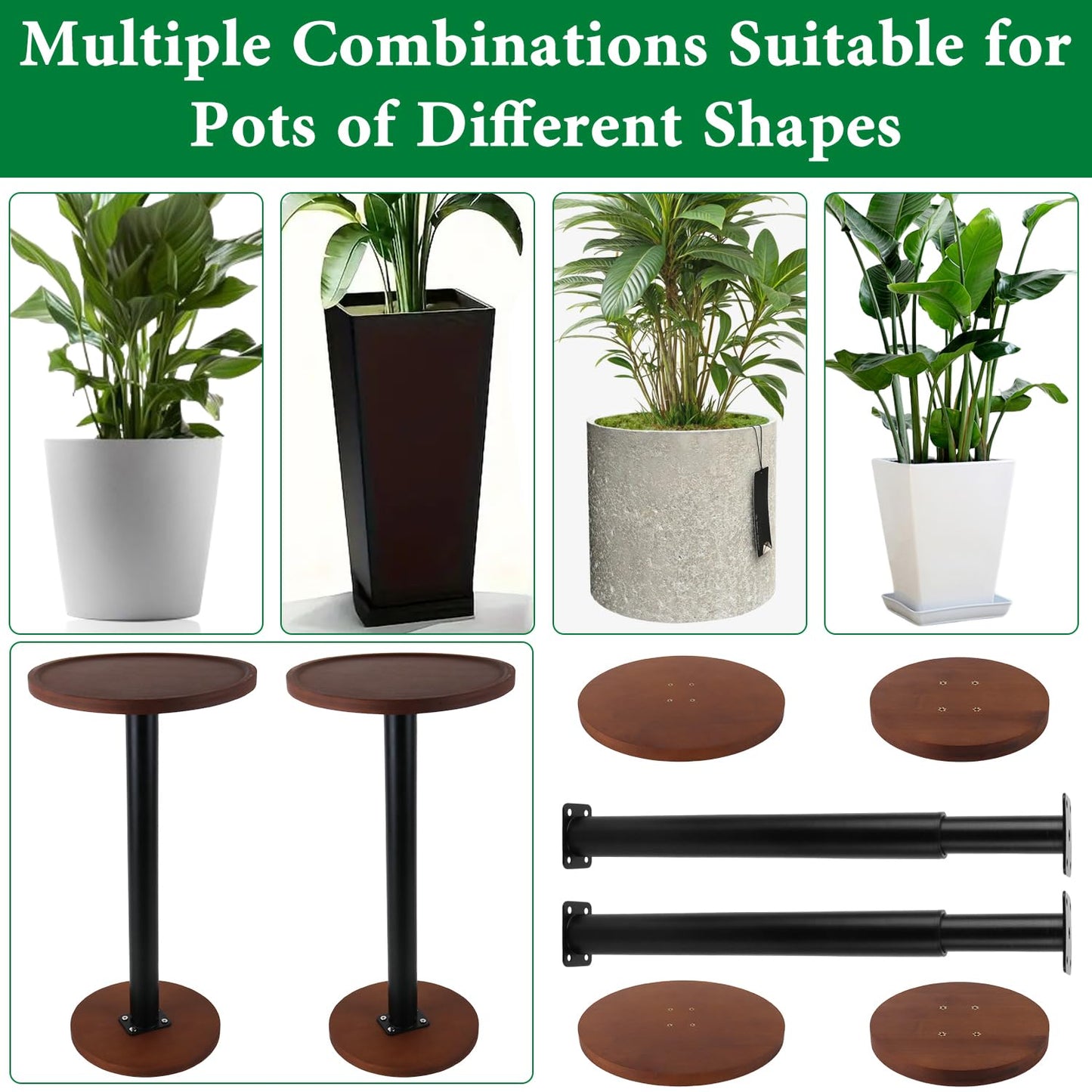 LUTTY 2Set Wooden Adjustable Plant Risers for Inside Pot,13.8-21.7 inches Tall Tapered Plant Riser Fill Bottom of Tall Flower Pots and Large Plants Containers, Rise Filler Riser of Flower Pots