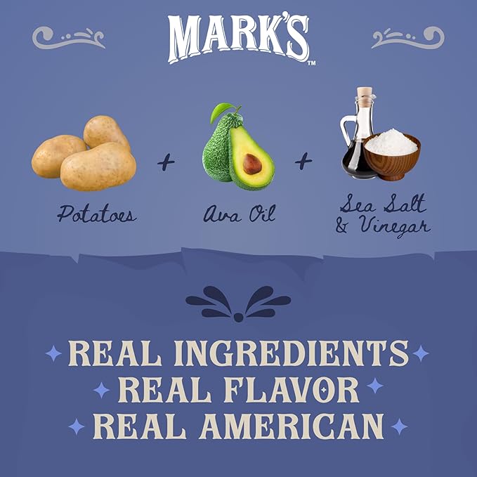 MARK’S Kettle Cooked Avocado Oil Potato Chips, Sea Salt & Vinegar – Seed Oil & GMO Free | Sea Salt and Vinegar, 5 oz (Pack of 3) | Gluten Free, Non-GMO, Chips for Clean & Healthy Snacking
