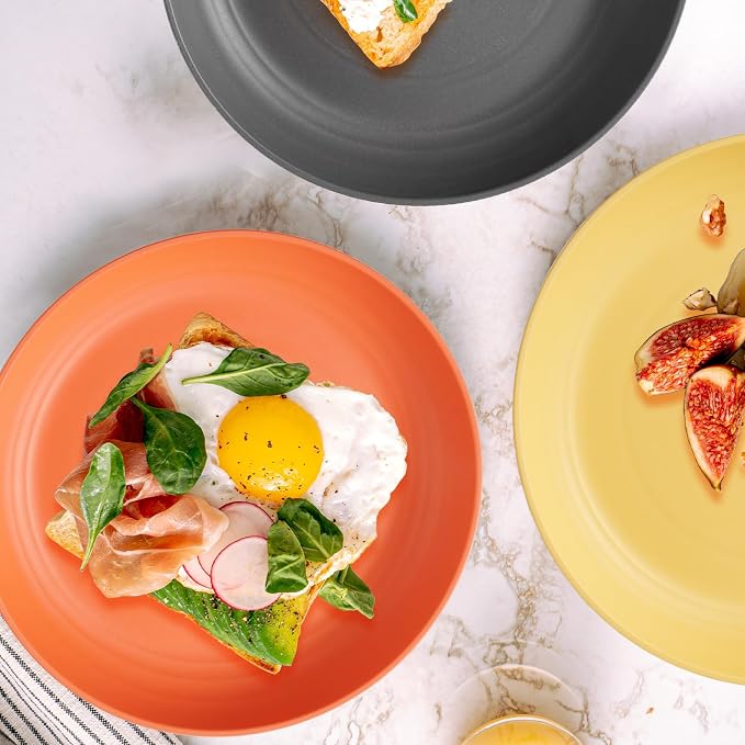 Wheat Straw Dinnerware Sets - SANLUNS 24 Piece Unbreakable Dinnerware Sets, Reusable Wheat Straw Plates and Bowls Sets, Travel Camping Cutlery Set, Dishwasher Microwave Safe Dinnerware Colourful