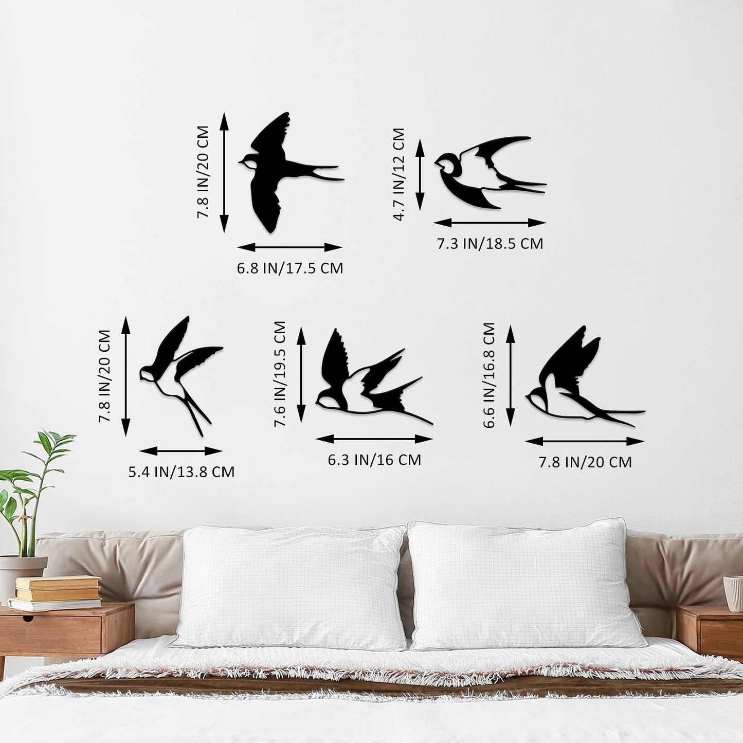 ESTART Birds Metal Wall Decor, 5 Pcs Black Birds Metal Wall Art Outdoor Hanging Decorative Bird Wall Sculpture for Home Kitchen Patio Bedroom Living Room Bathroom Garden