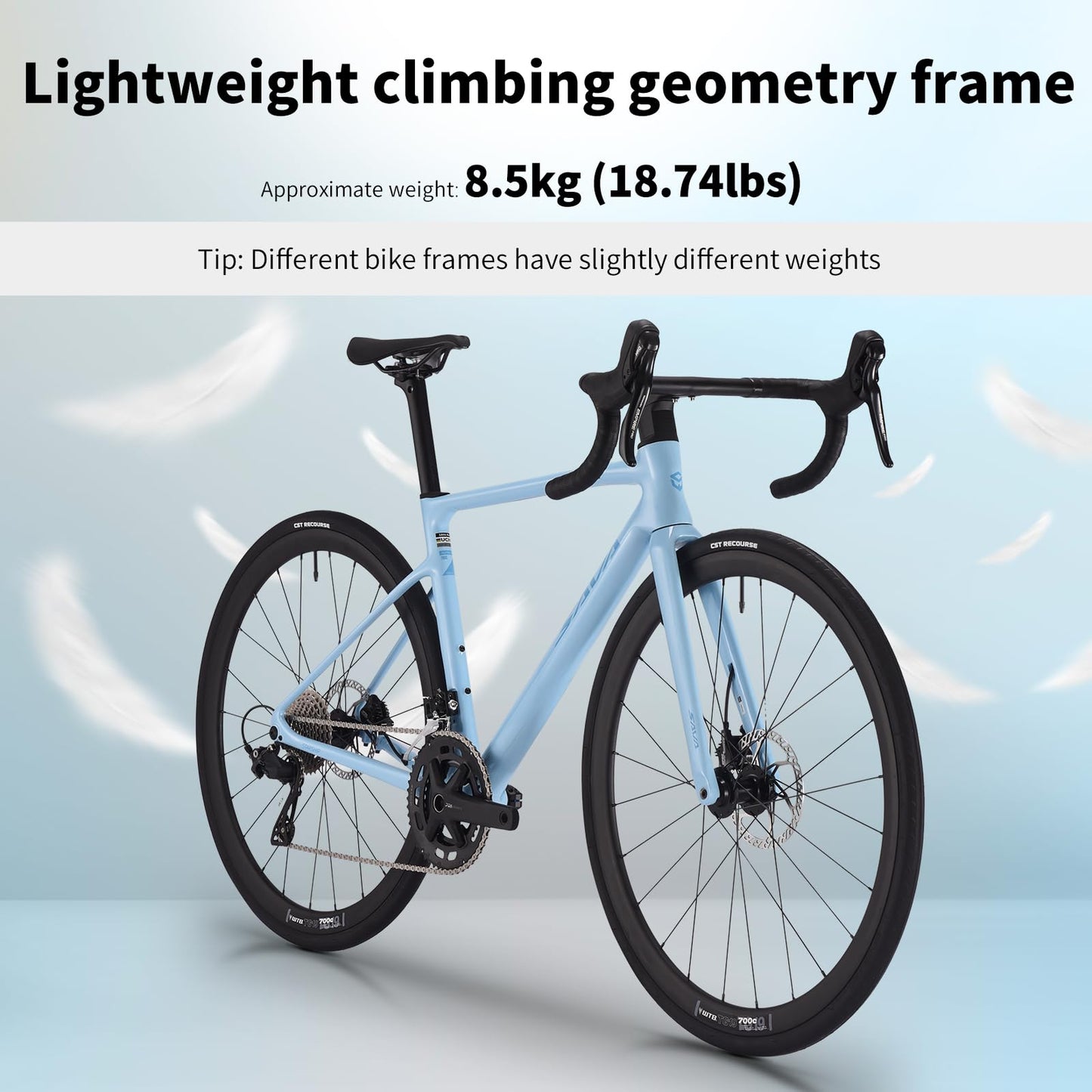 SAVADECK Carbon Fiber Lightweight Road Bike – Full Carbon Frame, Fork, Handlebar & Seatpost, Hydraulic Disc Brake with Shimano 105 R7100 24-Speed Drivetrain – Racing Bicycle for Adults(White,54cm)