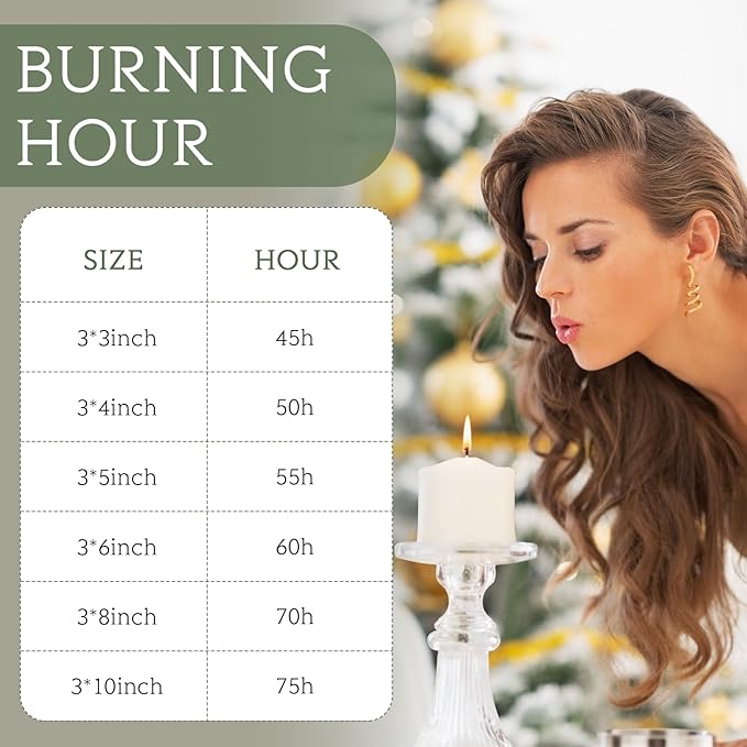 Shihanee 12 Pcs Pillar Candles 3 in x 3,4,5,6,8,10 Dripless Unscented Smokeless Candle Long Burning Decorative Rustic Candles with Cotton Wick for Wedding Home Fireplace (White)