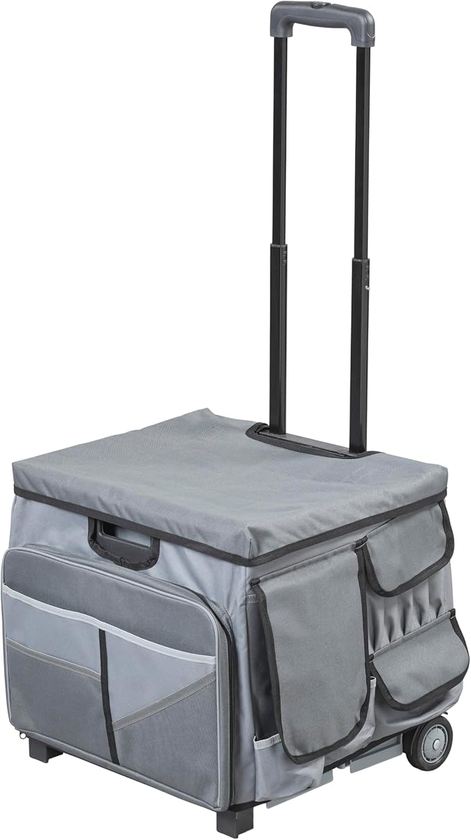 Mobile Folding Utility Cart with Canvas Storage Organizer Bag, Rolling Cart, Dark Grey/Grey