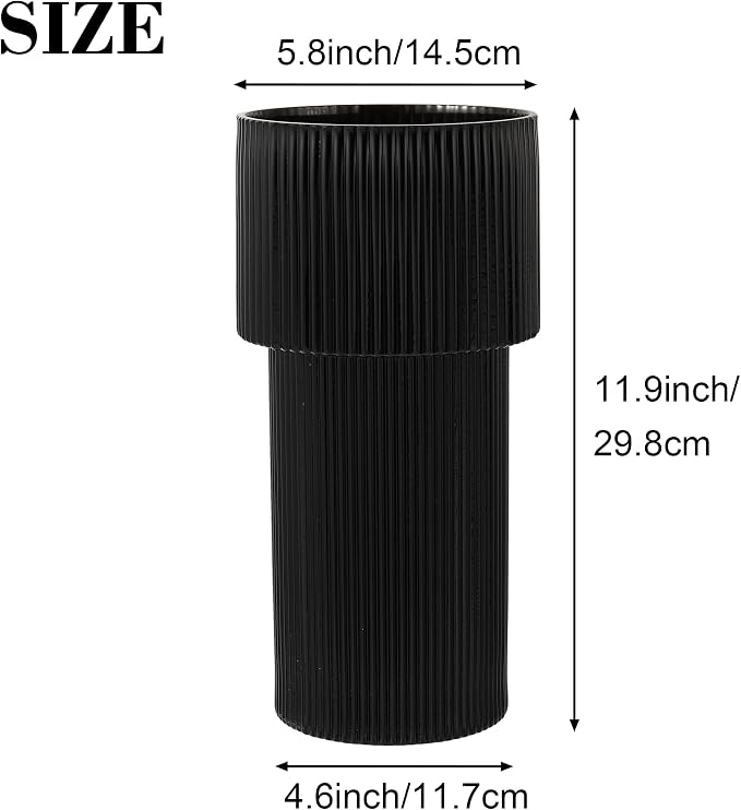 Black Glass Vase, 12 Inches Tall Vase for Flowers, Large Flower Vases for Bouquet, Modern Black Glass Vases for Living Room, Dining Table, Office, Entryway, Mantle, Shelf, Wedding Gifts