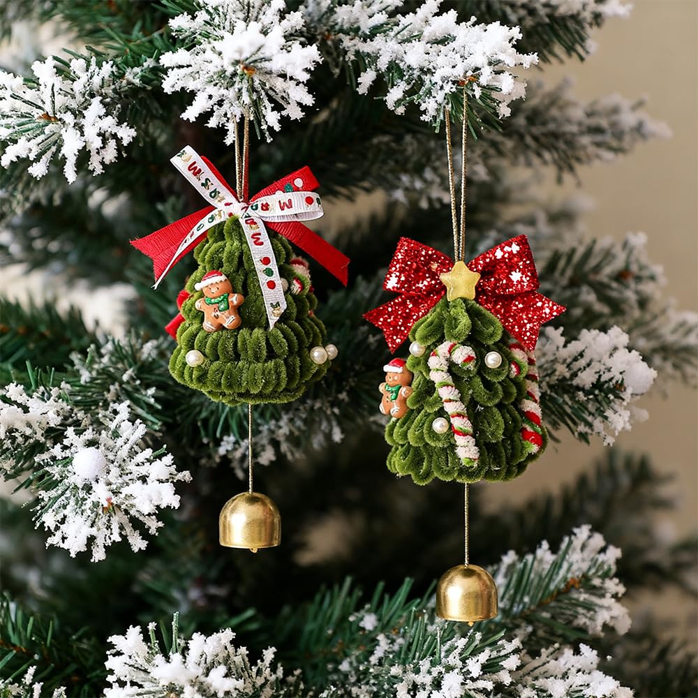 2PCS Christmas Tree Bell Pipe Cleaner Ornaments - Handmade Festive Hanging Decor for Christmas Tree, Home