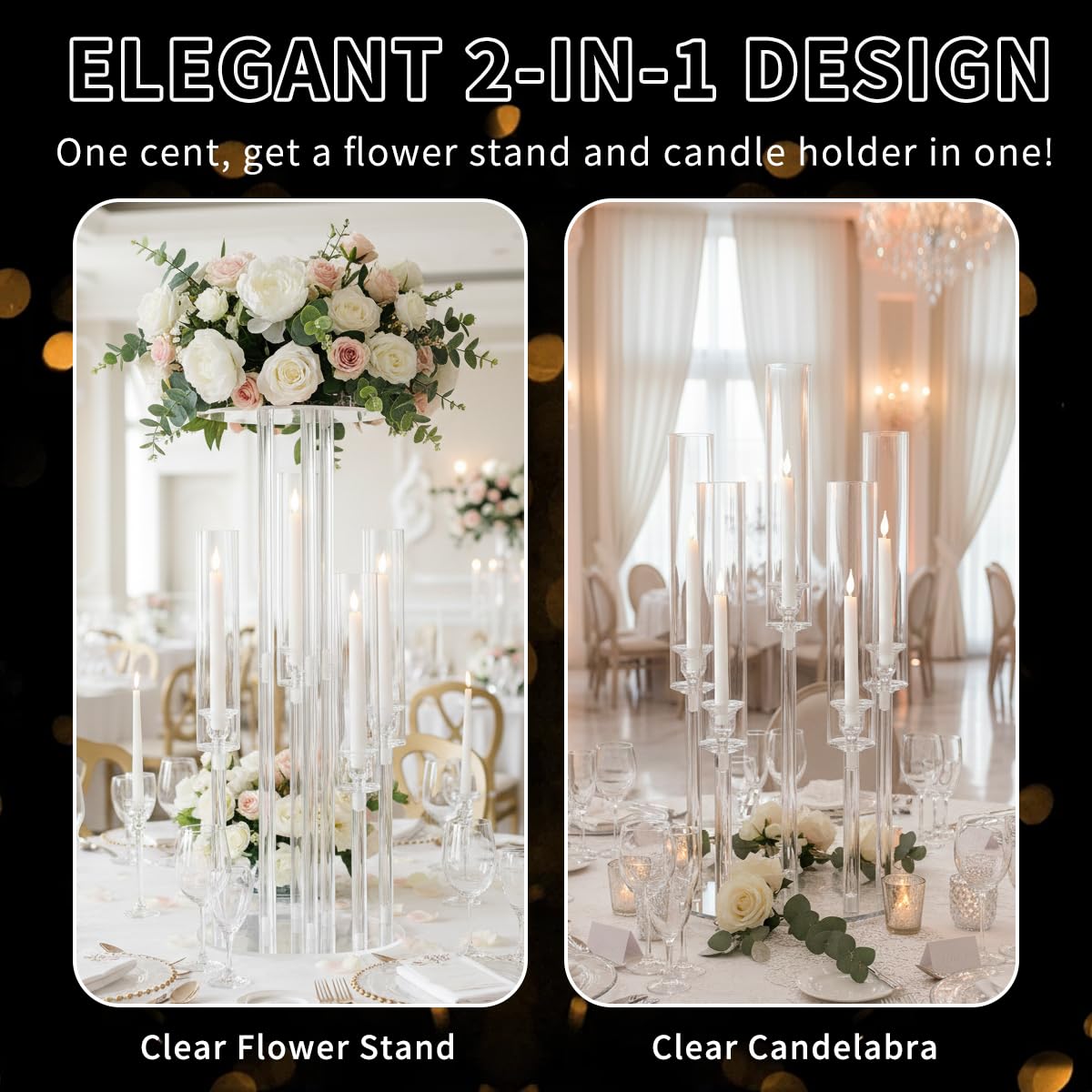 Fullvaseer 2PCS 5 Arm Candelabra,Clear Centerpiece for Table,Acrylic Centerpiece Stand for Wedding Reception,Acrylic Candle Holder for Event Celebration Wedding Birthday Home Christmas