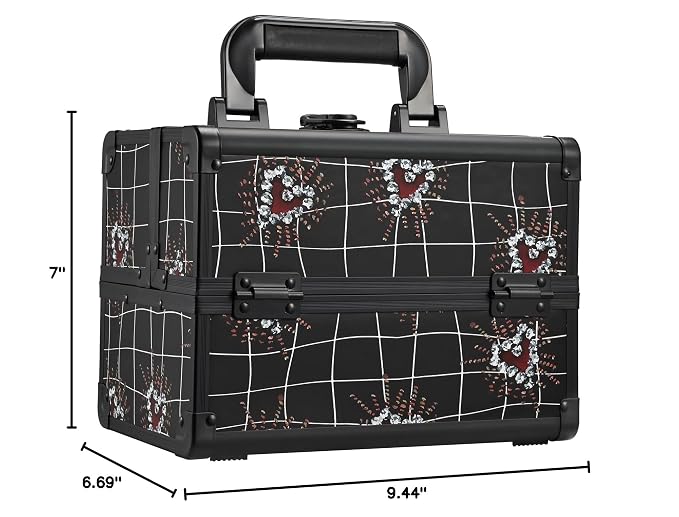 Joligrace Makeup Train Case Portable Makeup Case Organizer 2 Trays Cosmetic Box Storage with Mirror Lockable with Key for Cosmetics Nail Tech Traveling Makeup Travel Box Punk Love Hearts
