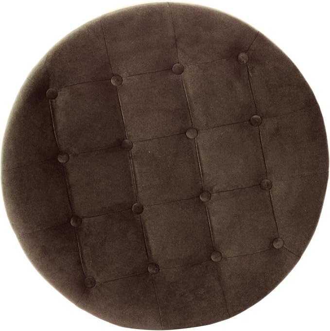 Homepop Home Decor | Button Tufted Velvet Round Storage Ottoman | Ottoman with Storage for Living Room & Bedroom, Chocolate Brown Velvet