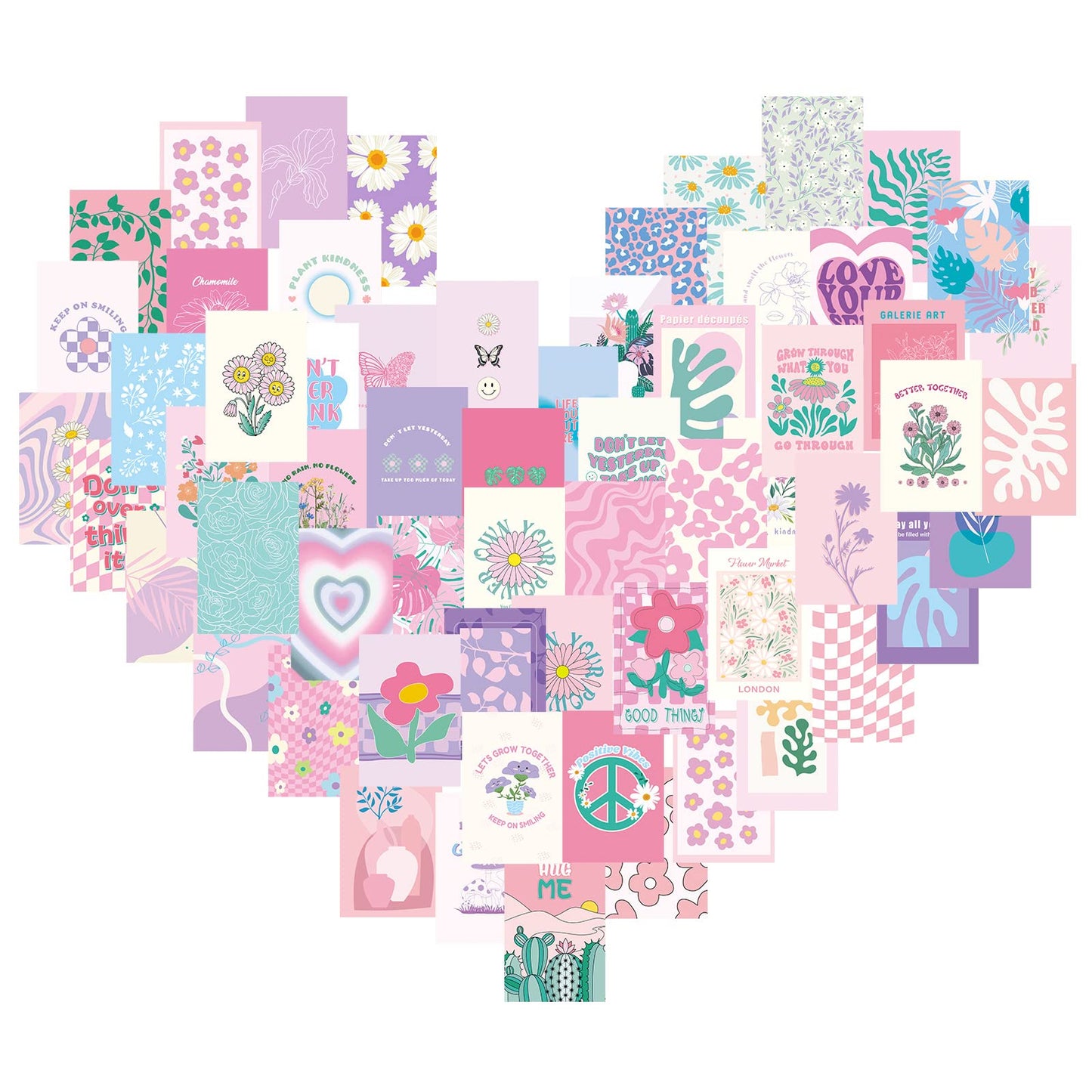Teling 60 Pcs Wall Collage Kit Danish Pastel Poster Wall Decor Aesthetic Art Preppy Room Decor Aesthetic Pictures for Women Girl Bedroom Teen Dorm ornament, 4 x 6 Inch(Pink)
