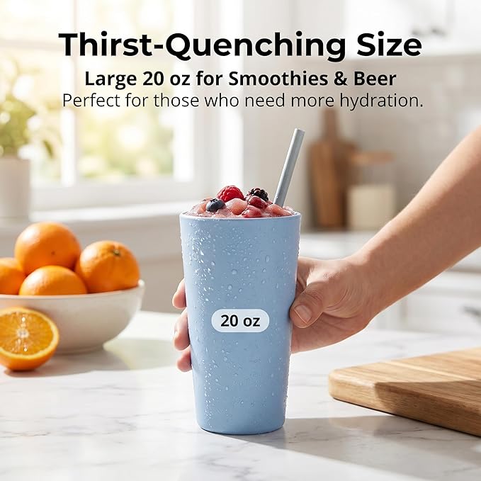 12 Pack Premium Wheat Straw Cups, 6 Pcs 20 oz & 6 Pcs 10 oz Unbreakable Drinking Cups, Alternative to Plastic Cups Sets, Reusable Water Glasses Tumbler, Microwave & Dishwasher Safe, Bpa Free, 6 Colors